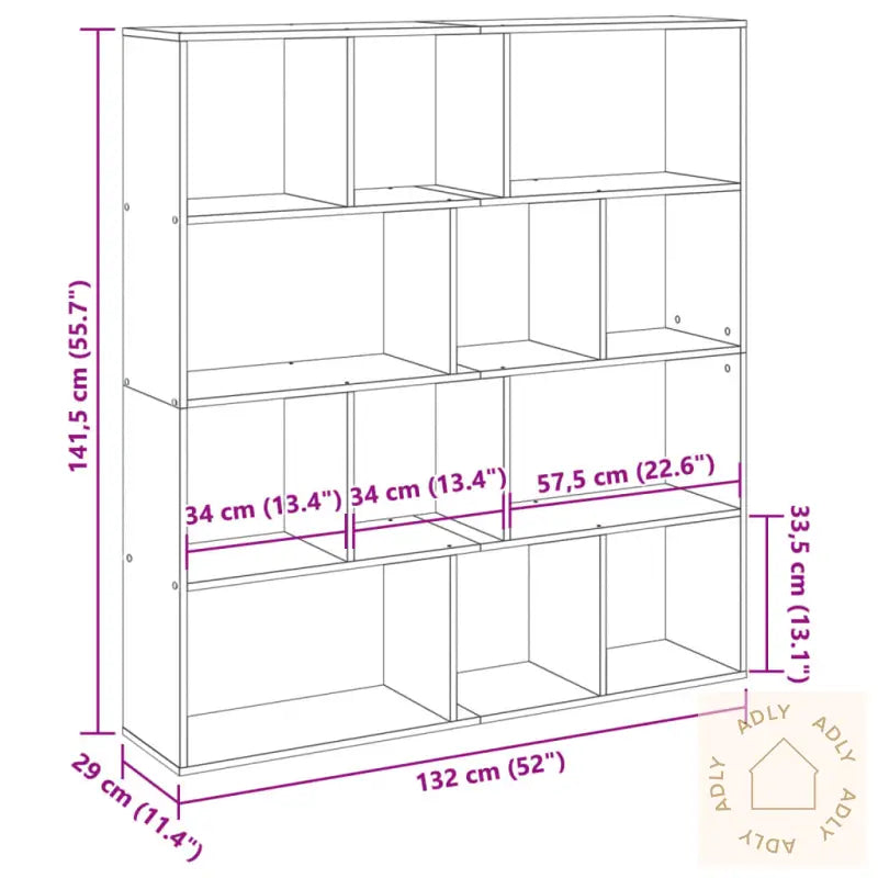 Bokhylle Sonoma Eik 132X29X141,5 Cm Konstruert Tre