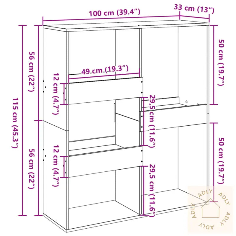 Romdeler Sonoma Eik 100X33X115 Cm Konstruert Tre
