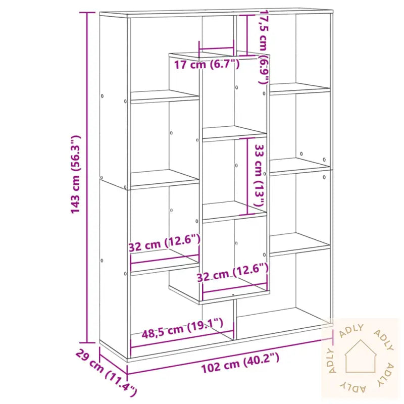 Bokhylle Sonoma Eik 102X29X143 Cm Konstruert Tre