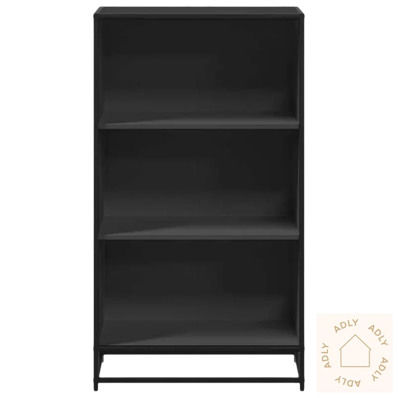 Black three-shelf bokhylle perfekt for dekorative gjenstander i klassisk stil