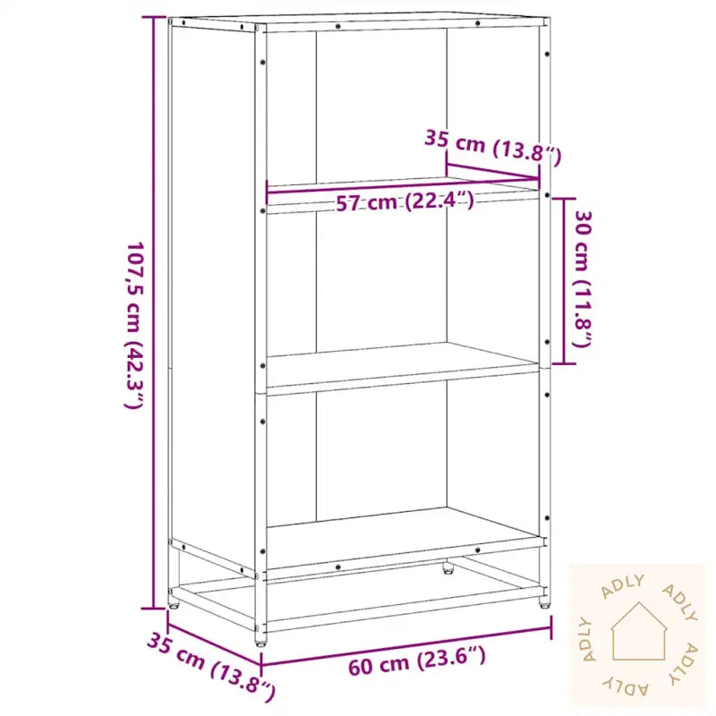 Bokhylle Røkt Eik 60X35X107,5 Cm Konstruert Tre