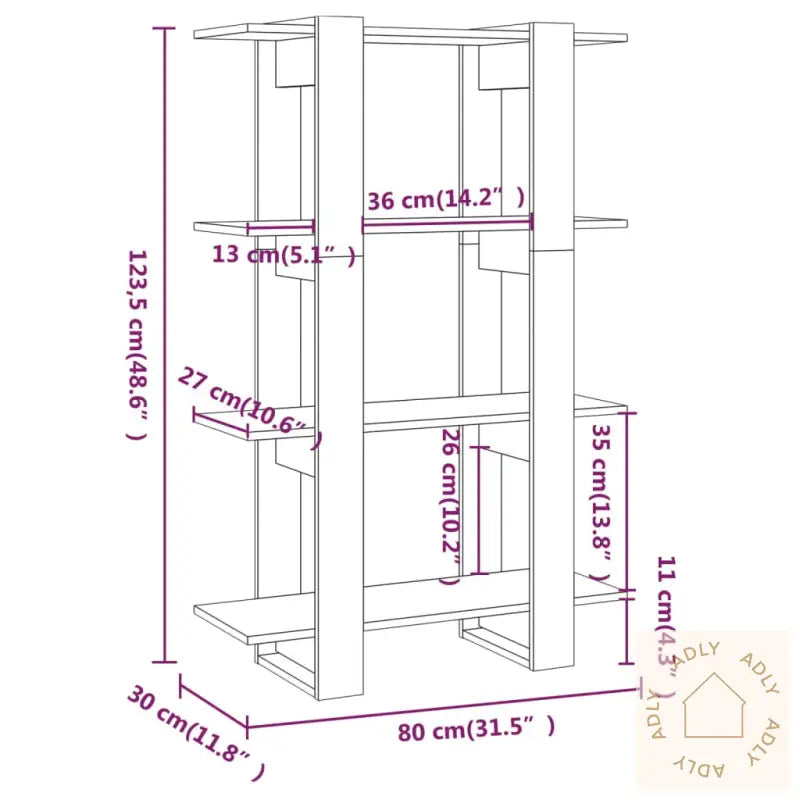 Bokhylle/Romdeler Hvit 80X30X123,5 Cm