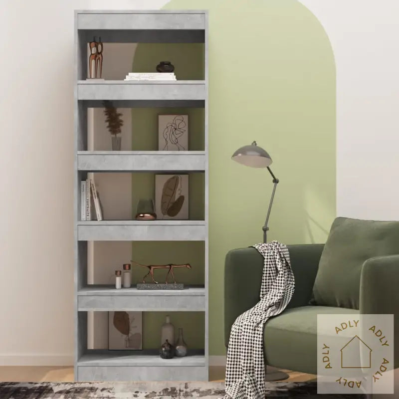 Bokhylle/Romdeler Betonggrå 60X30X166 Cm Konstruert Tre