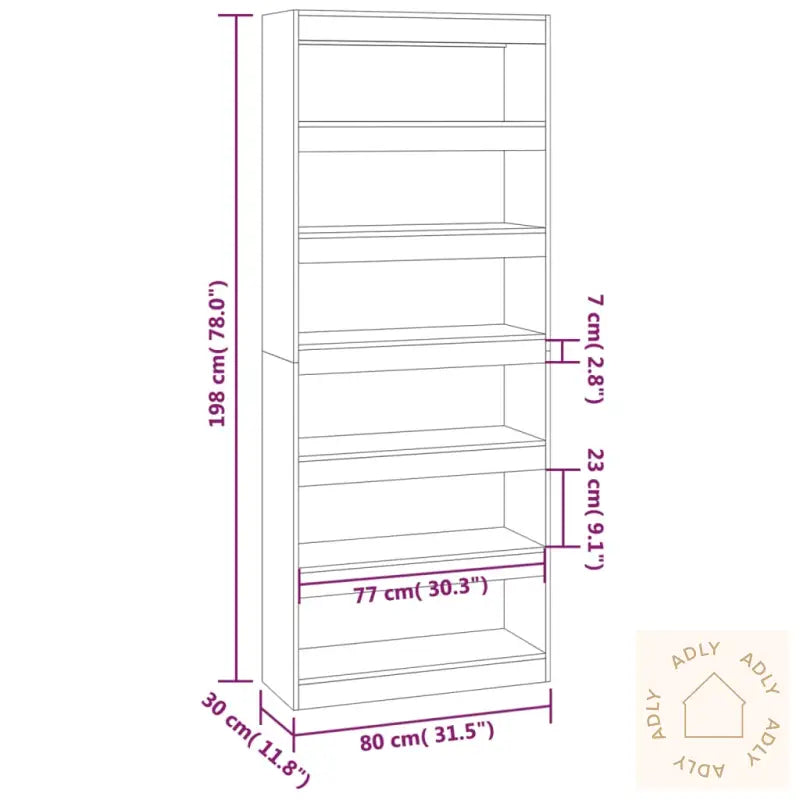 Bokhylle/Romdeler Svart 80X30X198 Cm Konstruert Tre