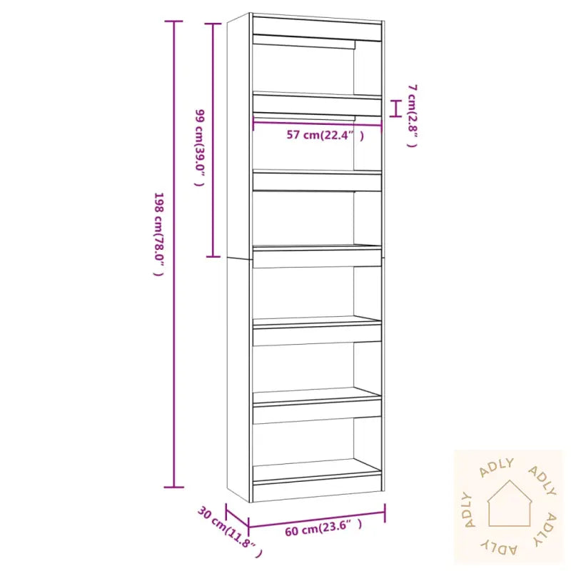 Bokhylle/Romdeler Grå Sonoma Eik 60X30X198 Cm