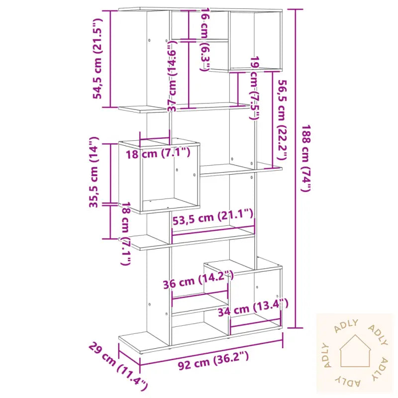 Bokhylle Betonggrå 92X29X188 Cm Konstruert Tre