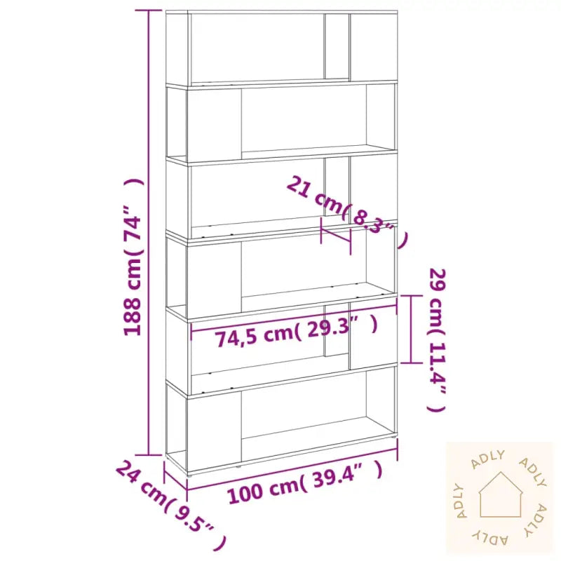 Bokhylle/Romdeler Røkt Eik 100X24X188 Cm