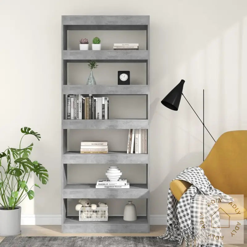 Bokhylle/Romdeler Betonggrå 80X30X198 Cm Konstruert Tre