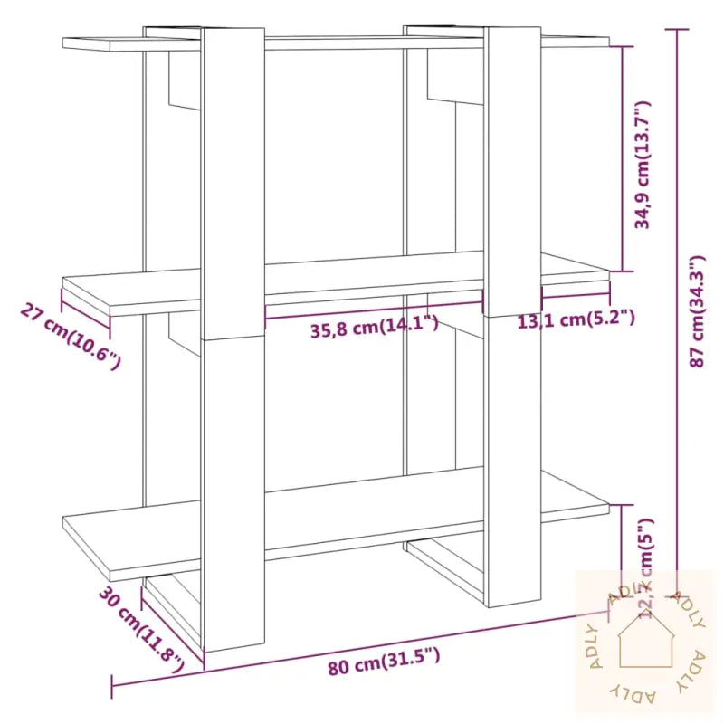 Bokhylle/Romdeler Grå Sonoma Eik 80X30X87 Cm
