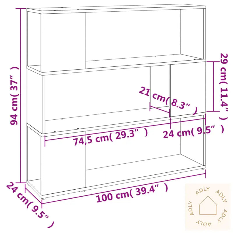 Bokhylle/Romdeler Røkt Eik 100X24X94 Cm