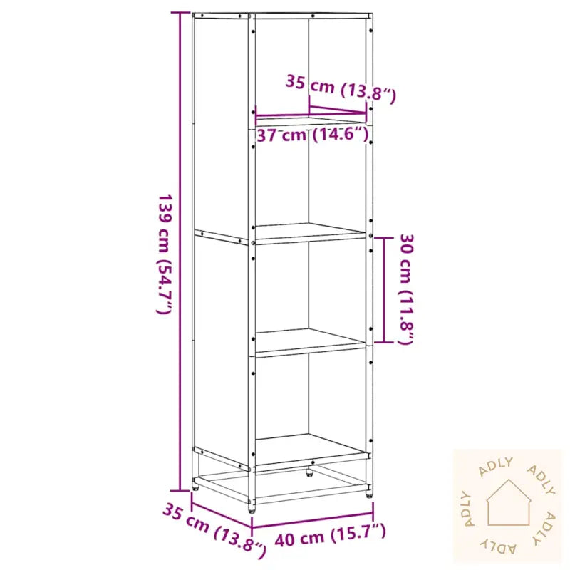 Bokhylle Grå Sonoma 40X35X139 Cm Konstruert Tre
