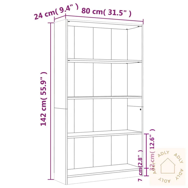 Bokhylle 4 Etasjer Grå Sonoma 80X24X142 Cm Konstruert Tre