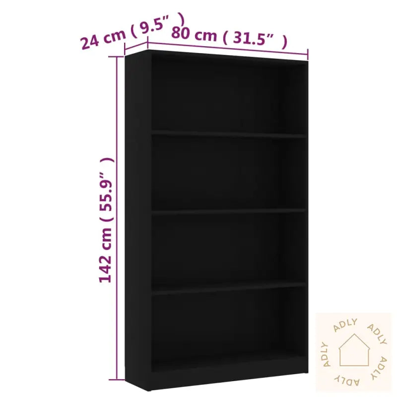 Bokhylle 4 Nivåer Svart 80X24X142 Cm Konstruert Tre