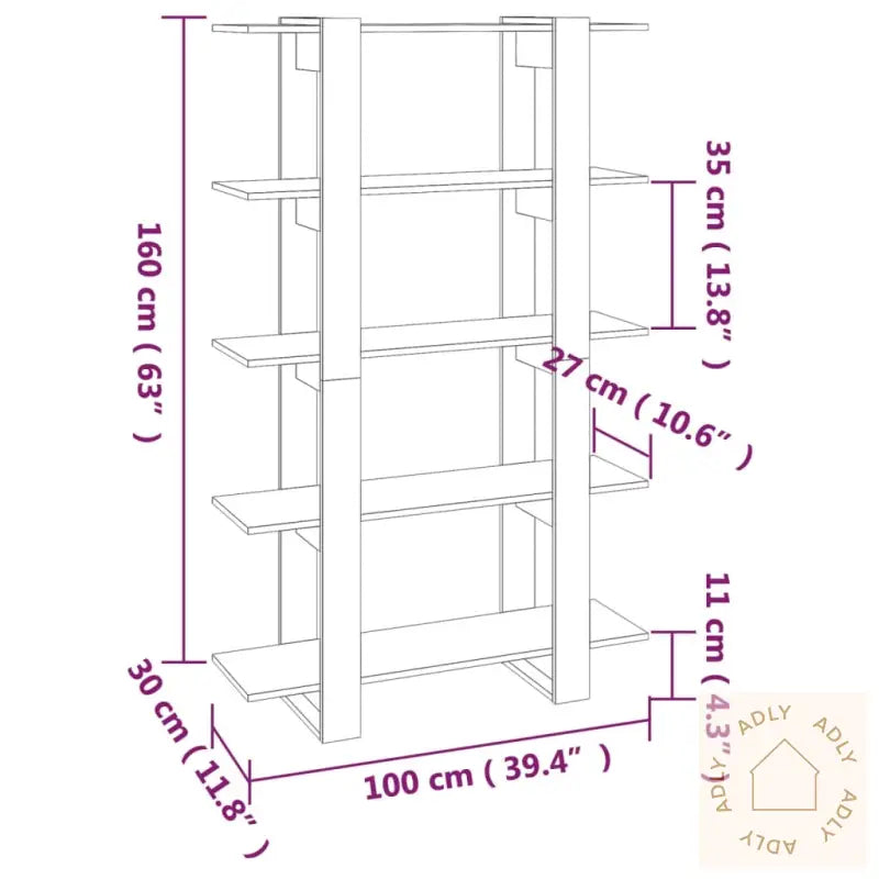 Bokhylle/Romdeler Grå Sonoma Eik 100X30X160 Cm