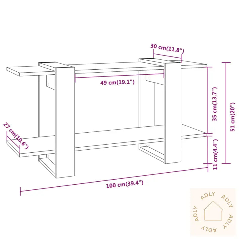 Bokhylle Betonggrå 100X30X51 Cm Konstruert Tre