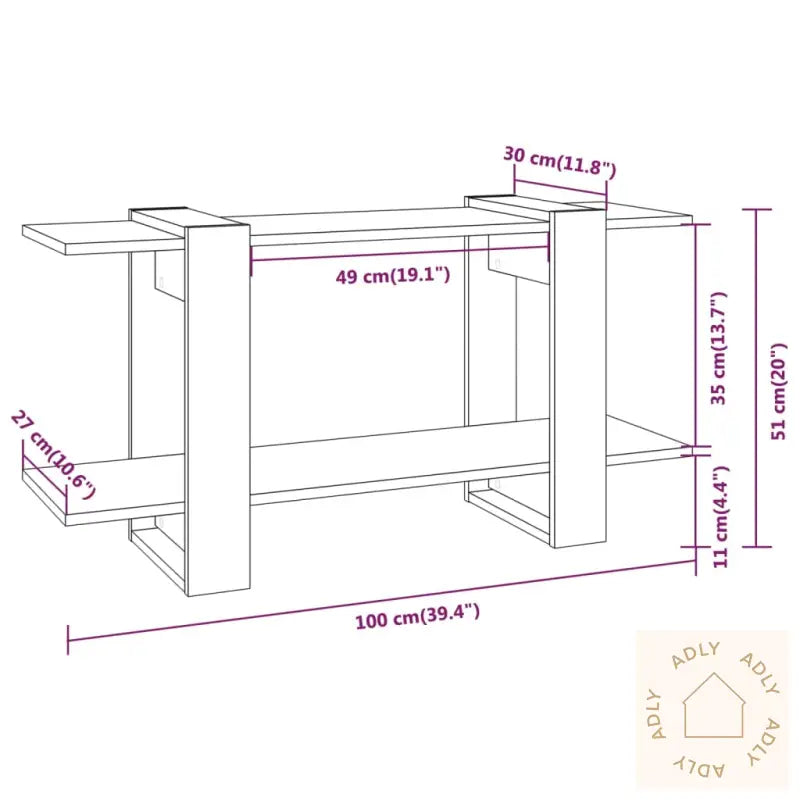 Bokhylle Hvit 100X30X51 Cm Konstruert Tre