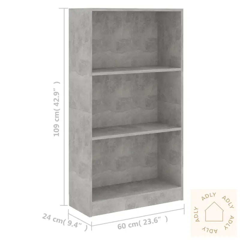Bokhylle 3 Nivåer Betonggrå 60X24X109 Cm Konstruert Tre