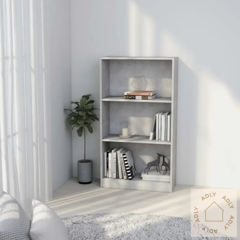 Bokhylle 3 Nivåer Betonggrå 60X24X109 Cm Konstruert Tre