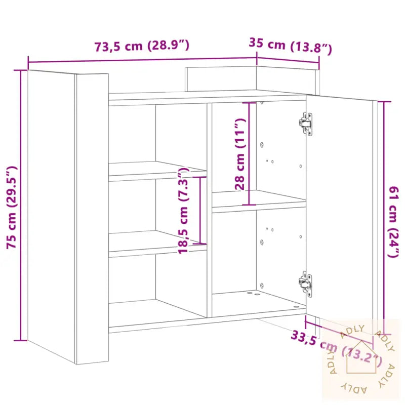 Skjenk Brun Eik 73,5X35X75 Cm Konstruert Tre