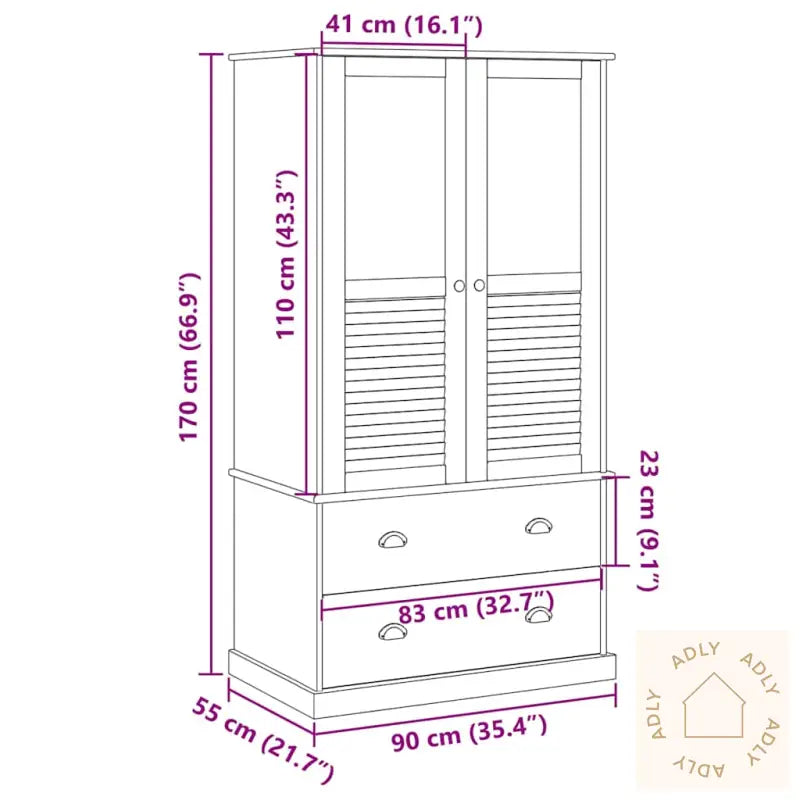 Garderobe Vigo 90X55X170 Cm Heltre Furu