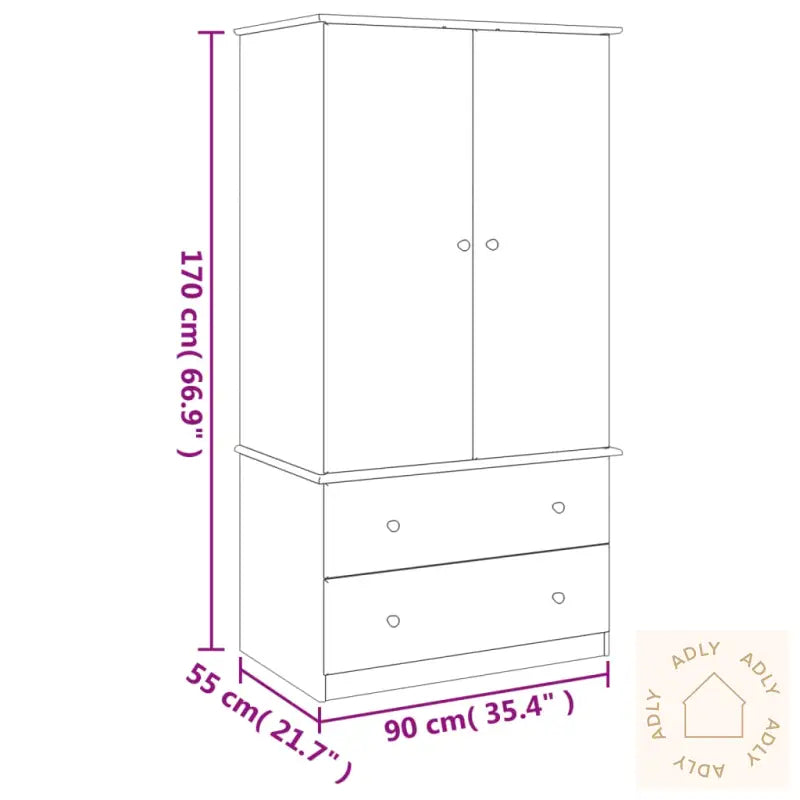 Garderobe Alta Hvit 90X55X170 Cm Heltre Furu