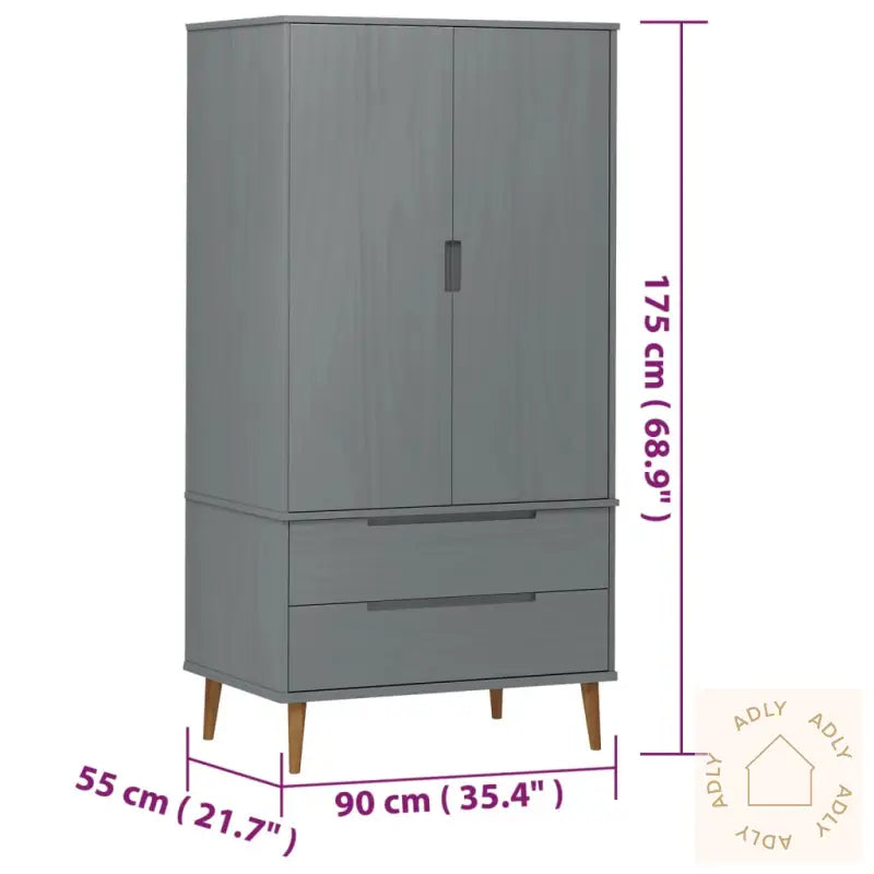 Garderobe Molde Grå 90X55X175 Cm Heltre Furu