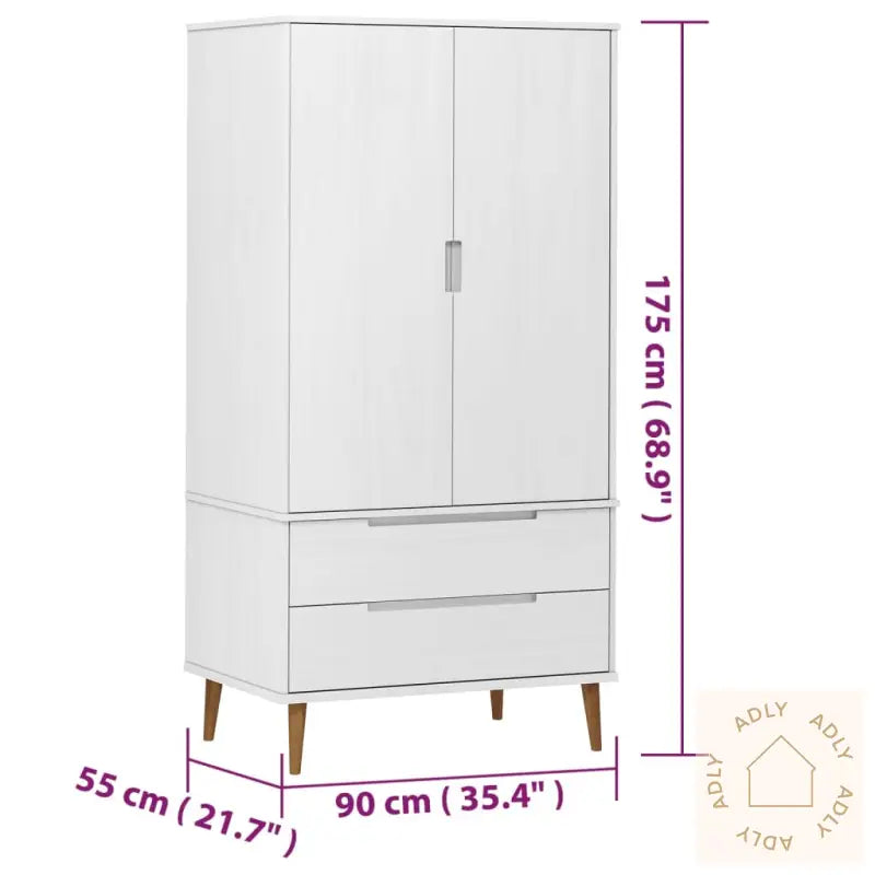 Garderobe Molde Hvit 90X55X175 Cm Heltre Furu