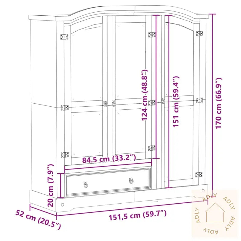 Garderobe Corona 151,5X52X170 Cm Heltre Furu