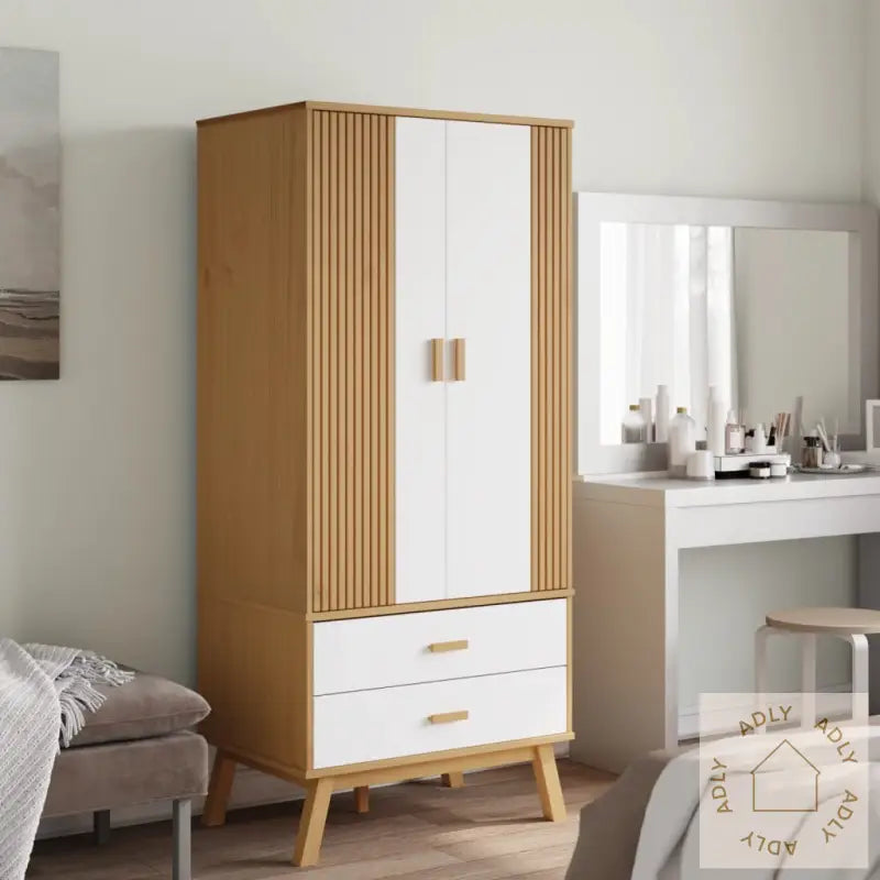 Garderobe Olden Hvit Og Brun 76,5X53X172 Cm Heltre Furu