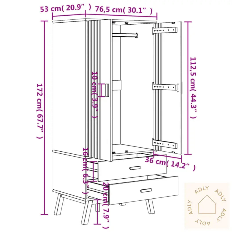 Garderobe Olden Hvit Og Brun 76,5X53X172 Cm Heltre Furu