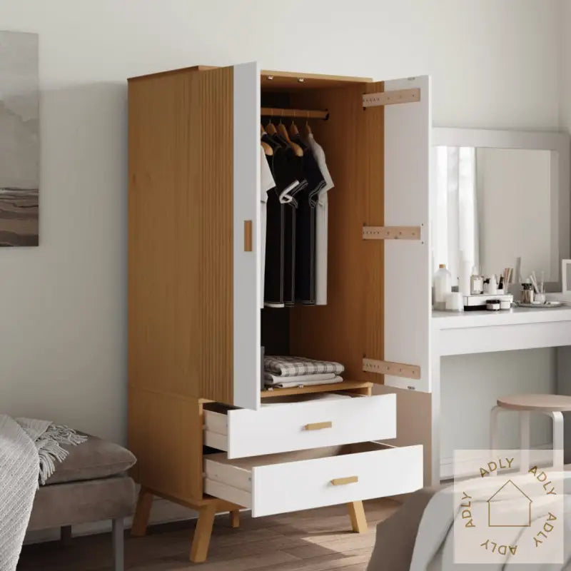 Garderobe Olden Hvit Og Brun 76,5X53X172 Cm Heltre Furu