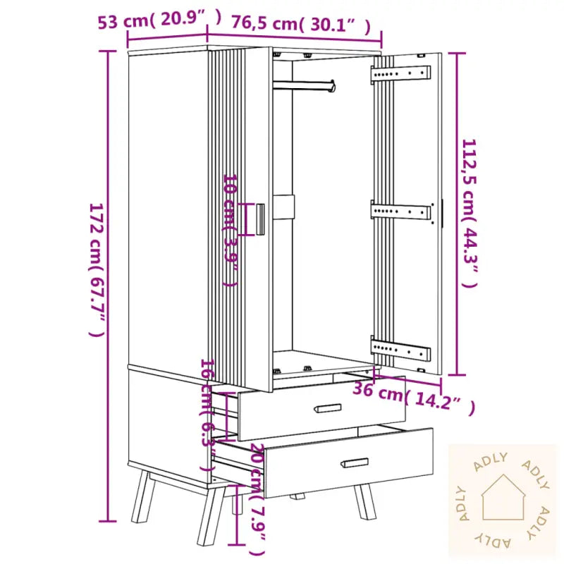 Garderobe Olden Grå Og Brun 76,5X53X172 Cm Heltre Furu