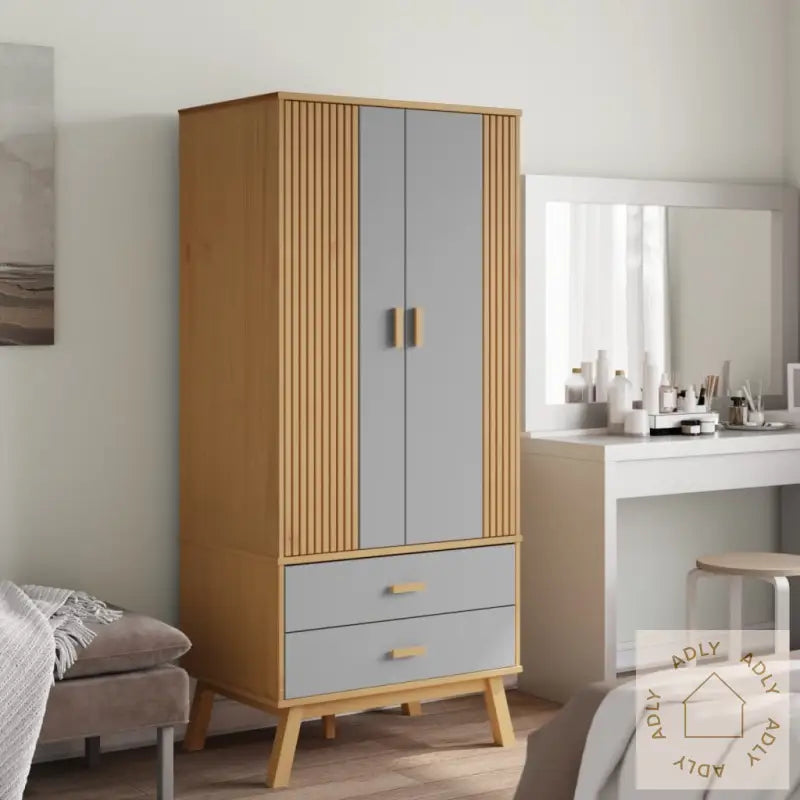 Garderobe Olden Grå Og Brun 76,5X53X172 Cm Heltre Furu