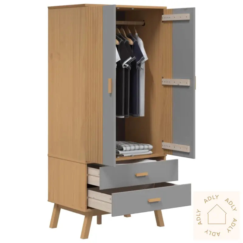 Garderobe Olden Grå Og Brun 76,5X53X172 Cm Heltre Furu