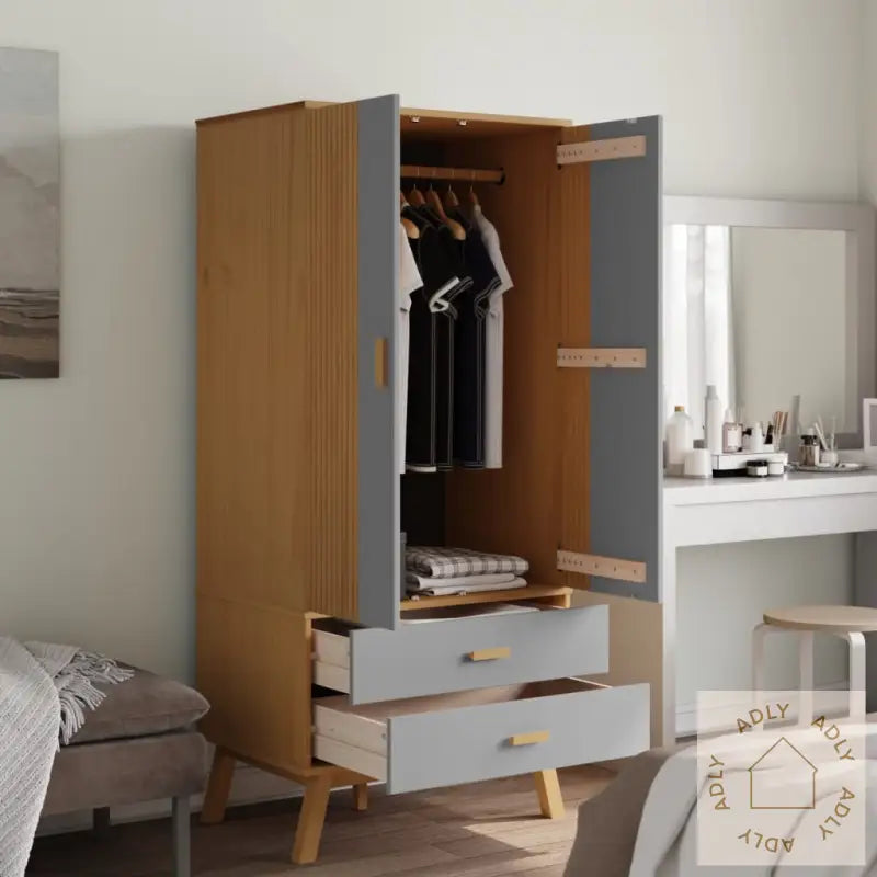 Garderobe Olden Grå Og Brun 76,5X53X172 Cm Heltre Furu