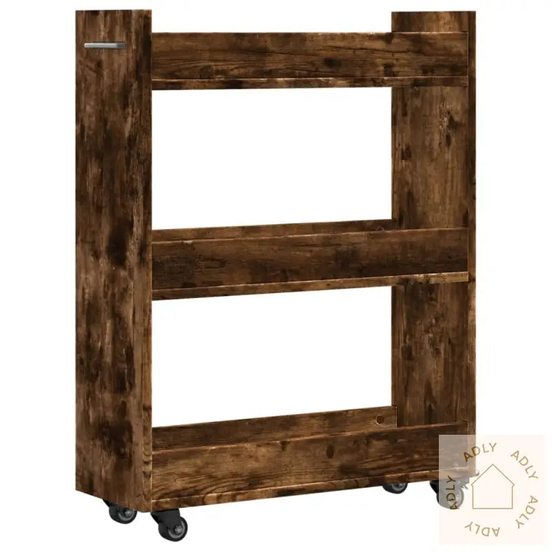 Sidebord Med Hjul Røkt Eik 60X22X79 Cm Konstruert Tre