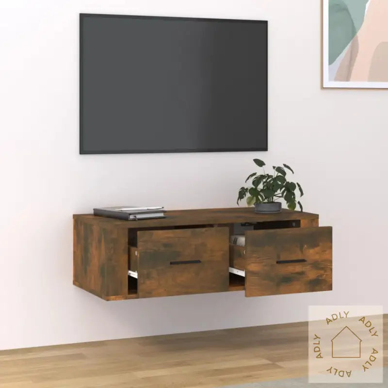 Hengende Tv Benk Røkt Eik 80X36X25 Cm Konstruert Tre