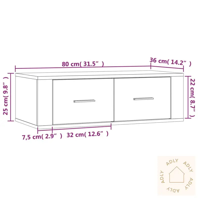 Hengende Tv-Benk Grå Sonoma 80X36X25 Cm Konstruert Tre