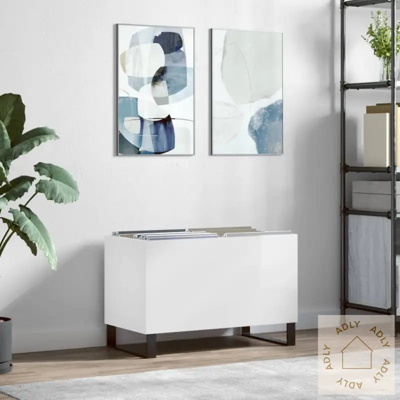 Hifi-Benk Høyglans Hvit 74,5X38X48 Cm Konstruert Tre