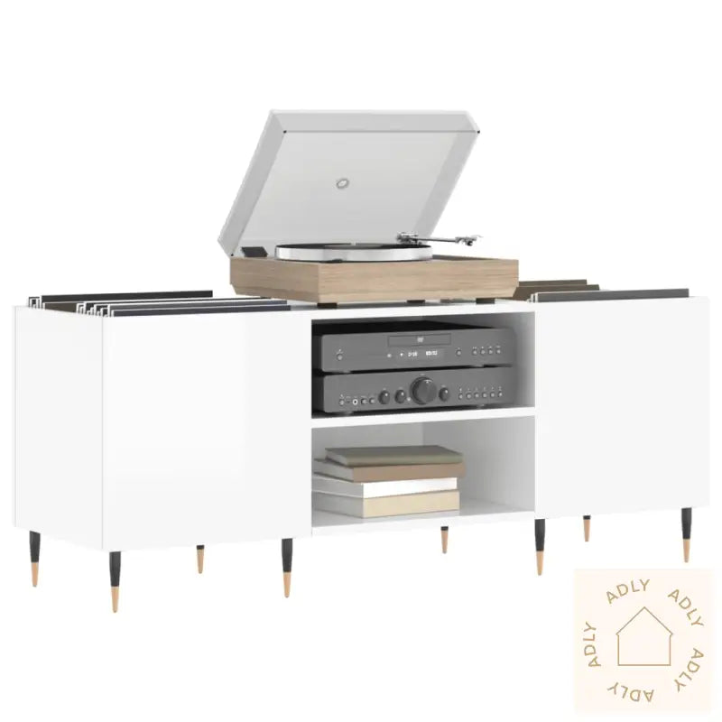 Hifi-Benk Høyglans Hvit 121X38X48 Cm Konstruert Tre