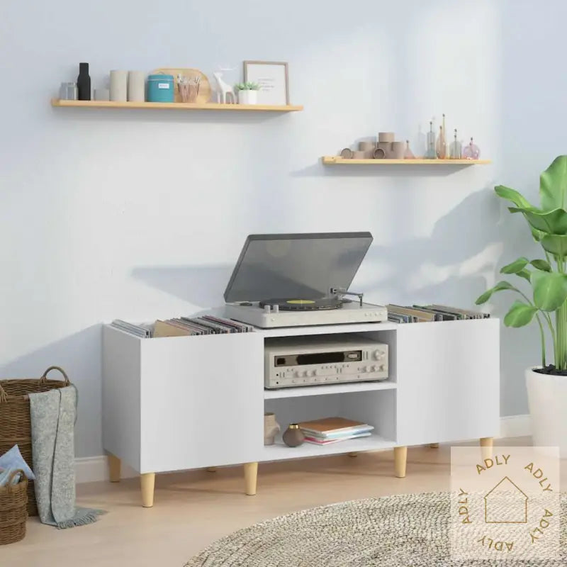 Hifi-Benk Hvit 121X38X48 Cm Konstruert Tre