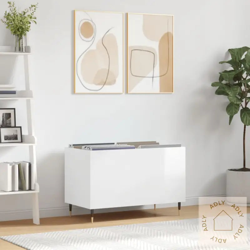 Hifi-Benk Høyglans Hvit 74,5X38X48 Cm Konstruert Tre