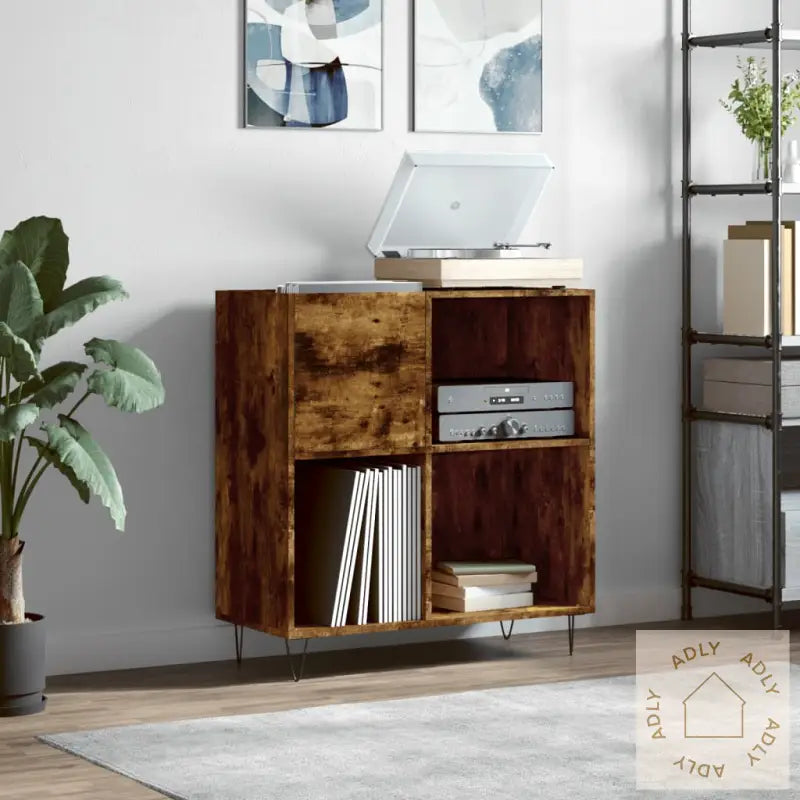 Hifi-Benk Røkt Eik 84,5X38X89 Cm Konstruert Tre