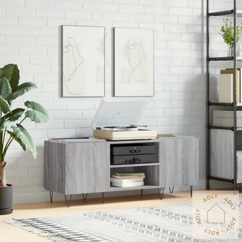 Hifi-Benk Grå Sonoma 121X38X48 Cm Konstruert Tre