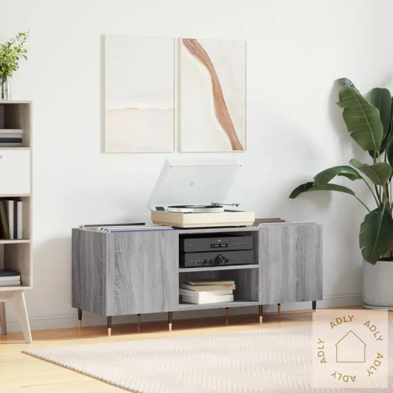 Hifi-Benk Grå Sonoma 121X38X48 Cm Konstruert Tre
