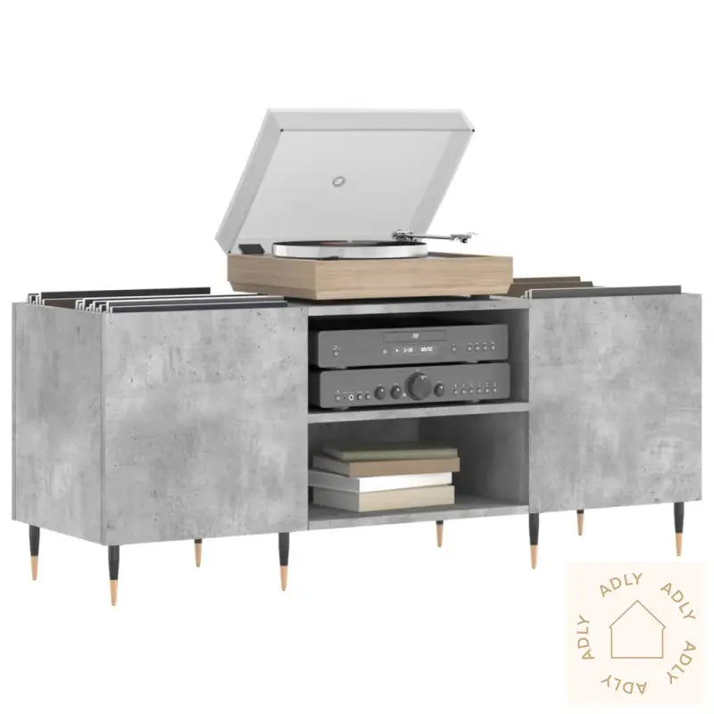 Hifi-Benk Betonggrå 121X38X48 Cm Konstruert Tre