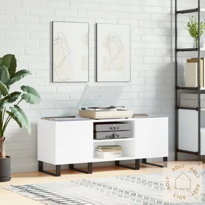 Hifi-Benk Hvit 121X38X48 Cm Konstruert Tre