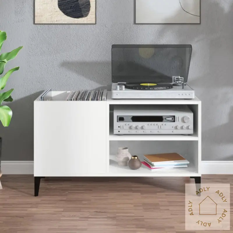 Hifi-Benk Høyglans Hvit 84,5X38X48 Cm Konstruert Tre