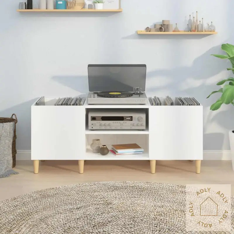 Hifi-Benk Høyglans Hvit 121X38X48 Cm Konstruert Tre