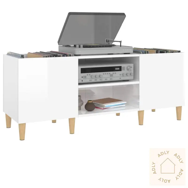 Hifi-Benk Høyglans Hvit 121X38X48 Cm Konstruert Tre